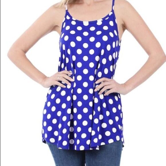 Zenana Plus Size 3X Bright Blue & Ivory Polka Dot Tank - Picture 1 of 7